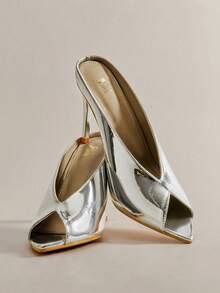 SHUZIA Ladies Sexy Stiletto Heel Slip-On Sandals Summer Shoes - Silver - View 6