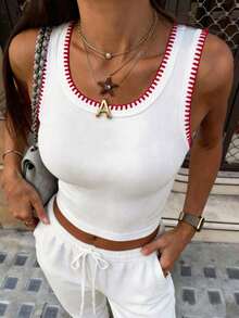 INAWLY Áo hai dây viền ren thời trang nữ, áo tank top dáng ngắn phong cách đường phố. - trắng - Xem 3
