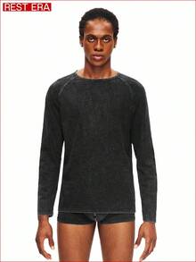 1pc Men's Black Long Sleeve Snowflake Pattern Fashionable Casual Base Layer Top - Black - View 1