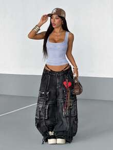 StreetHx 女士简约白色水钻装饰背心 - 藍色 - 查看 3