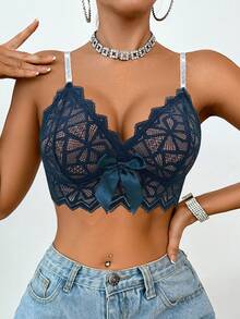 SHEIN Elacene 女士蕾丝无钢圈文胸，性感内衣，成人款，蜜月，火辣，约会之夜，蕾丝性感内衣，内衣套装，性感装束 - 軍綠色 - 查看 4