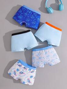 SHEIN 5pcs/Pack Young BoyBasic Rabbit Print Boxer Briefs - Multicolor - View 2