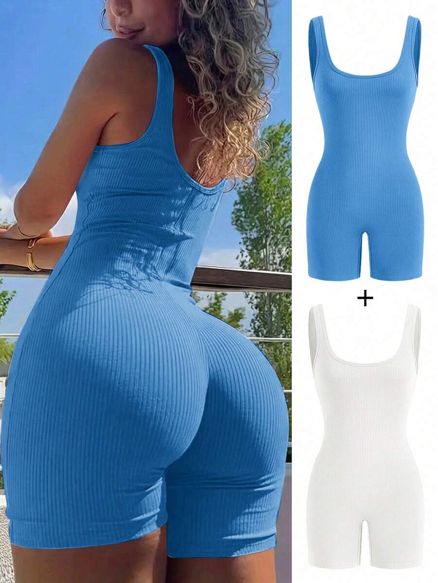 SHEIN SXY 2 Packs Women's Summer Casual Solid Color Sleeveless Jumpsuit - Multicolor - View 1