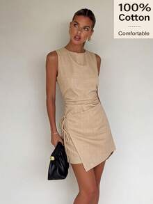 Siren Gaze 女士夏季休闲系带无袖迷你连衣裙 春夏新款通勤休闲度假米色圆领无袖裹身迷你连衣裙 适合日常穿着 度假 波西米亚风海滩、派对婚礼宾客装扮 机场穿搭 早午餐 通勤旅行 假日 下午茶和购物 A字连衣裙 腊肠犬图案 女士办公室工作服 女士惊艳连衣裙 女士工作连衣裙 女士棕色短袖高领蕾丝边迷你连衣裙 秋冬修身派对连衣裙 金属扣装饰 圆领无袖修身侧边荷叶边系带腰身迷你连衣裙 优雅适合派对、工作、复古、简约、百搭、四季皆宜的性感修身连衣裙 贴身显瘦 高领饰金属扣 褶皱无袖女士连衣裙 女士春季连衣裙 春季服装 女士优雅正式连衣裙 女士优雅连衣裙优雅派对礼服，女士棕色连衣裙，女士金属装饰连衣裙 - 卡其色 - 查看 2