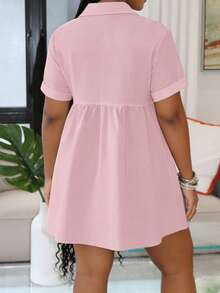 EMERY ROSE Plus Size Women Solid Color Smock Loose Vacation Blouse - Multicolor - View 2
