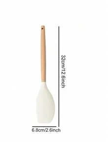 Madebyblanc Bộ dụng cụ nấu ăn bằng silicon 13 món, bao gồm giá đỡ, bộ dụng cụ nhà bếp, thích hợp để nấu nướng, thìa cán gỗ, kìm. - trắng - Xem 25