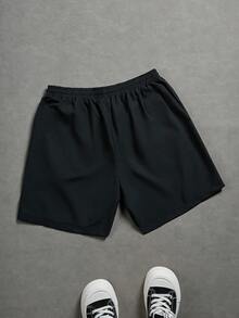 Manfinity LEGND Men's Striped Contrast Trim Drawstring Waist Casual Sports Shorts - Black - View 2