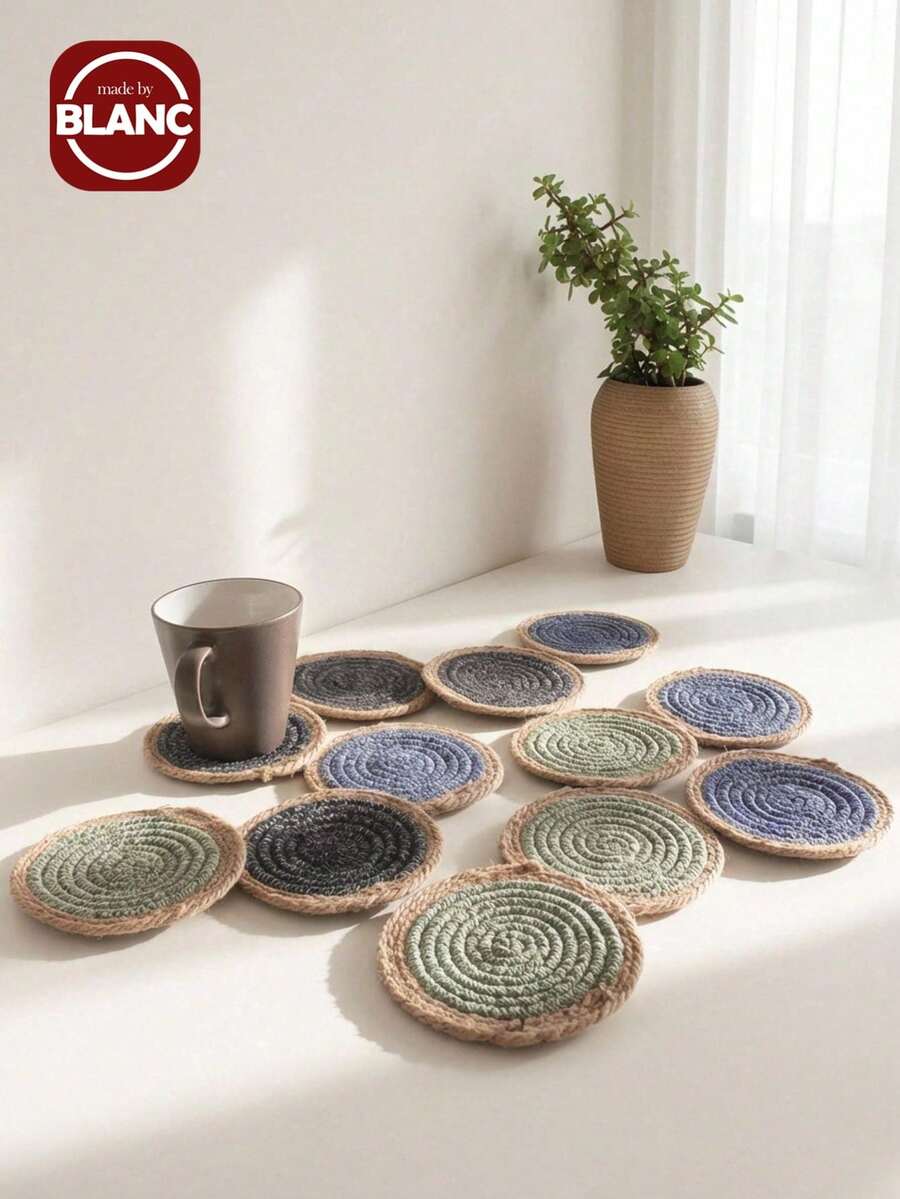Madebyblanc 1/2/3 pezzi Sottobicchieri intrecciati assorbenti e resistenti al calore, multicolore, minimalisti, rustici, per protezione tavolo, antiscivolo, facili da pulire, durevoli, per cucina, casa, ufficio, decorazione, regalo di benvenuto in casa pratico e indispensabile accessorio per la casa - Multicolore - Visualizzare 1