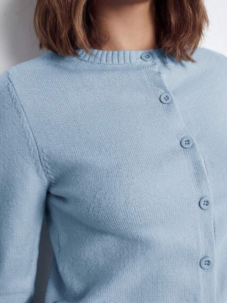 SHEIN Maija Women's Elegant Solid Color Round Neck Button Long Sleeve Casual Sweater Top, Versatile And Practical, Suitable For Daily Wear, Business Casual Occasions, Knitted Cardigan