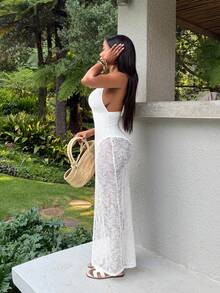 BamGleam Women's Sexy Slit Hem Halter Neck Dress For Vacation - White - View 5