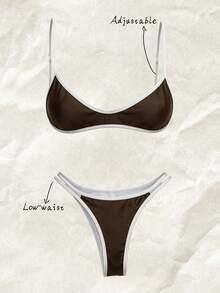 Elavelle Multicolor Women Bikini Set Colorblock Fabric With Adjustable Spaghetti Strap And Thong Bottom Low Waist - Multicolor - View 1