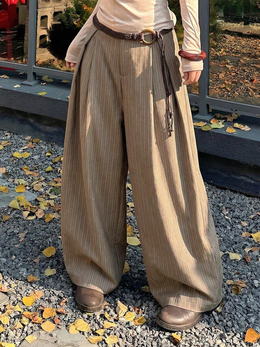 Coolane Quần dài nữ mùa hè kiểu vintage, phong cách hippie, dáng rộng, màu xanh rêu quân đội. - Màu Khaki - Xem 1