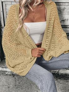Breezaya Women's Hollow Out Loose Batwing Sleeve Casual Cardigan - Khaki - View 4