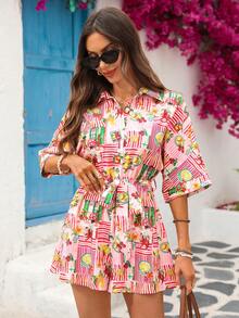Vivid Eden Bộ jumpsuit nữ cài cúc phía trước, in họa tiết toàn thân, thắt nơ phía trước, kiểu dáng thường ngày, thích hợp cho kỳ nghỉ, váy maxi đi nghỉ mát, trang phục đi biển, quần áo đi nghỉ mát vùng nhiệt đới cho nữ, trang phục mùa hè cho nữ, mặc hàng ngày, thường ngày. - Hồng - Xem 14