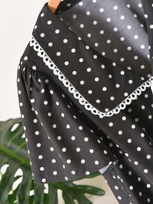 CosyJoli Áo sơ mi nữ cỡ lớn kiểu dáng thường ngày, áo tay ngắn mùa hè, trang phục chấm bi, áo kiểu cổ Peter Pan. - màu đen - Xem 4