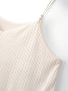 GlowEve Camiseta de tirantes acanalada de perlas blancas con estilo francés, elegante y sofisticada para primavera/verano - Amarillo claro - Ver 3