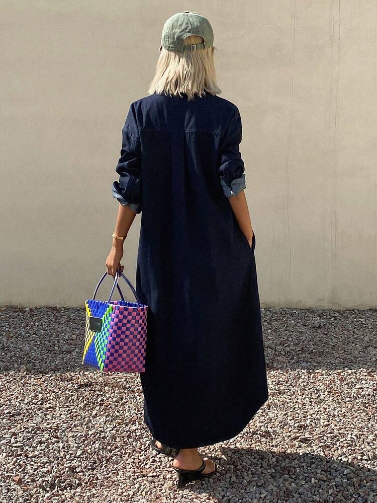 Women's Casual Washed Pocket Denim Shirt Dress, Spring/Summer