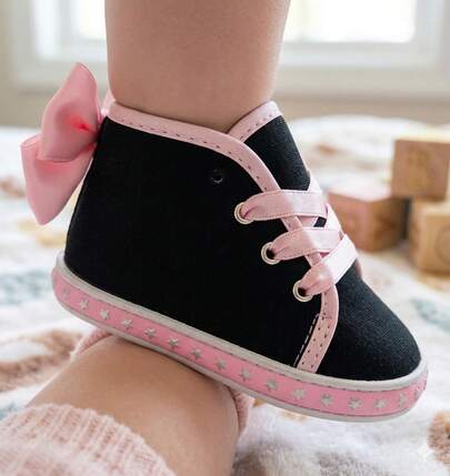 Zapatos de lona para bebe niño niña unisex lona sintética para bebés y niñas, con cordones, suela suave, antideslizantes, para recién nacidos suela suave confort casual moños