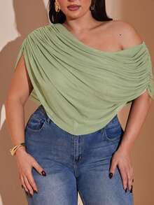 SHEIN BAE Macaquinho Assimétrico de Verão/Primavera para Mulheres Plus Size, Macaquinho de Férias, Ameixa - Verde Menta - Visão 5