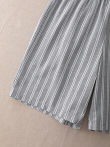Men's Basic Casual Floral Gray Round Neck Short Sleeve Striped Shorts Pajama Set - Light Grey - View 6