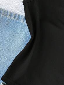 SHEIN Top scurt negru tricotat, casual minimalist, cu mărgele 3D, brodat cu paiete, cu fundă, asimetric, încrețit, potrivit pentru primăvară/vară, casual, stil personalizat, purtare zilnică - Negru - Vizualizare 6