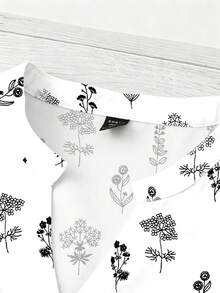 Linhara 大码女式印花V领泡泡袖休闲衬衫，情人节款 - 白色 - 查看 4