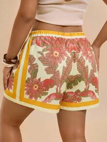 Travachic Plus Size Loose High Waist Chiffon Shorts For Women, Summer - Mustard Yellow - View 2