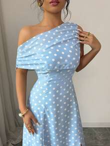 Selianne Off-Shoulder Polka Dot Casual Sexy Elegant Vacation Maxi Dress For Women, Slim Fit Summer Dress Golf White - Blue - View 7