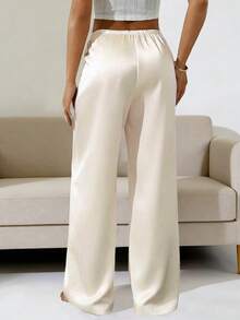 EMERY ROSE Women's Casual Versatile Solid Color Wide Leg Pants - Apricot - View 2