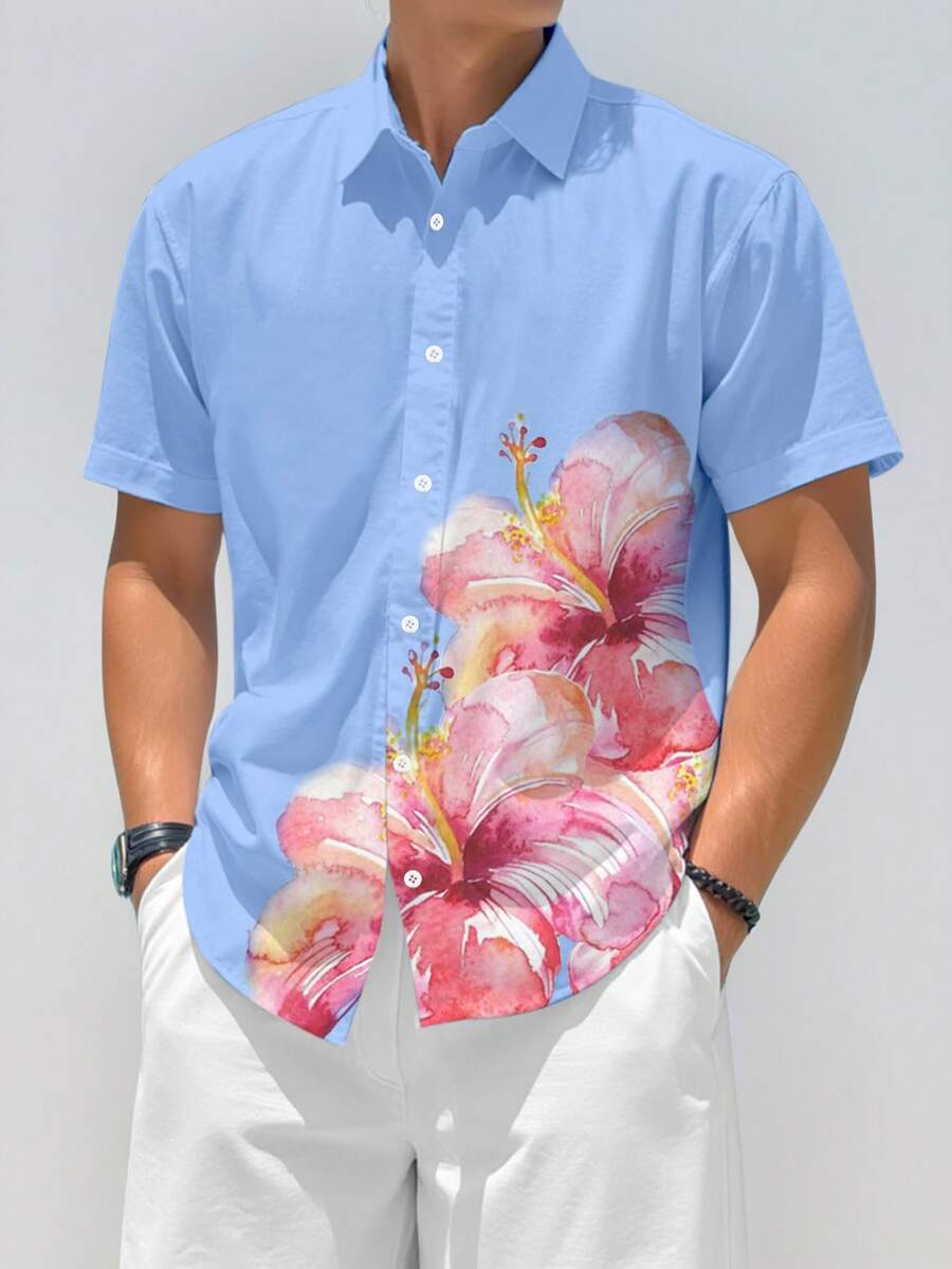 Manfinity Hypemode Men's Casual Printed Short Sleeve Shirt For Summer - Multicolor - View 1