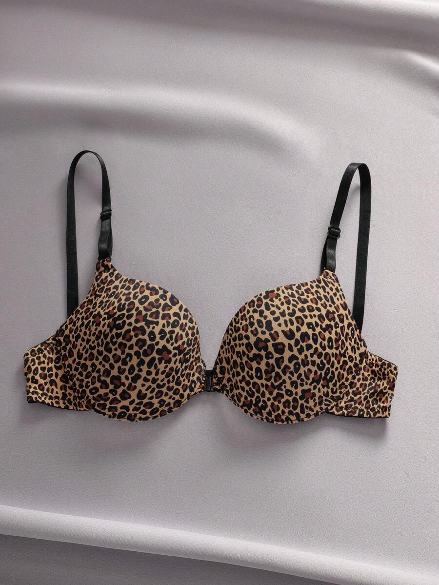 Leopard Underwire Front-Close Bra - Multicolor - View 1