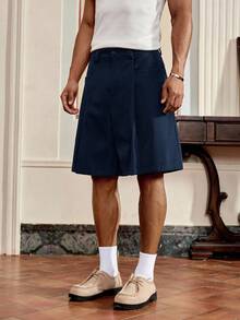 SWAVVY Pantalones cortos casuales sueltos de unicolor para hombres - Azul Marino - Ver 4