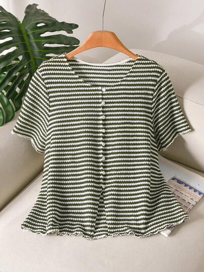 CosyJoli Plus Size Striped Minimalist Casual Short Sleeve T-Shirt