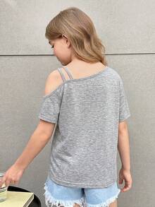 Firerie Kids Firerie Kids Nova Glow 少女休闲度假纯色针织单肩短袖上衣（灰色） - 灰色 - 查看 2