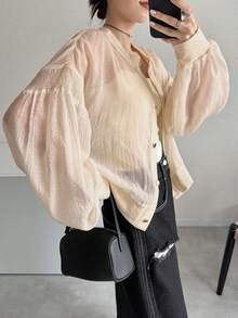 FRIFUL Women's Solid Color Metal Button Decor Loose Casual Versatile Jacket, Spring/Summer - Khaki - View 8