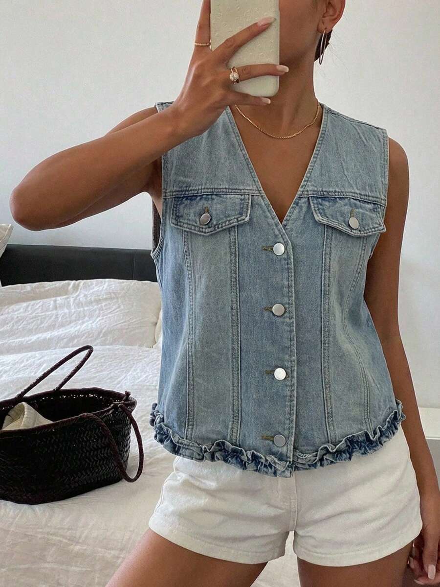 Livesso Áo khoác và áo choàng denim nữ - Màu xanh lam - Xem 1