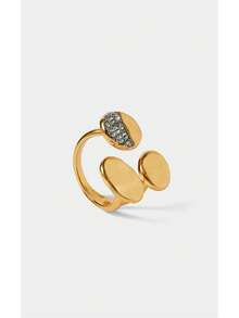 Noxbound Anillo de gota de aceite con doble asimetría de strass chapado en oro de 18K, chapado en oro de 18K, minimalista/vintage/elegante, para mamá/mujeres/niña/madre, verano/playa/baile de graduación/fiesta/vacaciones/viajes, BOHEMIO/moderno/chic, uso diario/día de trabajo - Amarillo Oro - Ver 1