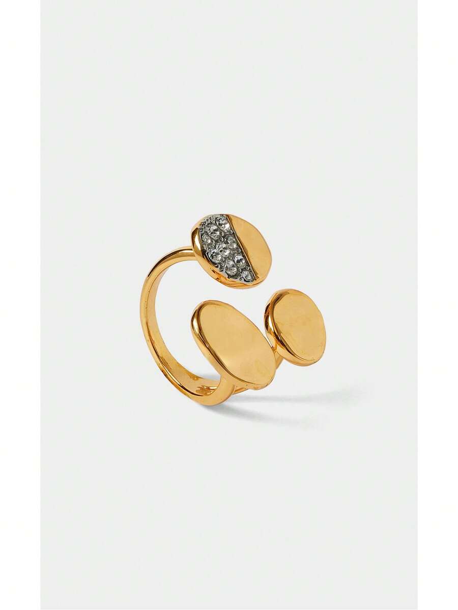 Noxbound Anillo de gota de aceite con doble asimetría de strass chapado en oro de 18K, chapado en oro de 18K, minimalista/vintage/elegante, para mamá/mujeres/niña/madre, verano/playa/baile de graduación/fiesta/vacaciones/viajes, BOHEMIO/moderno/chic, uso diario/día de trabajo - Amarillo Oro - Ver 1
