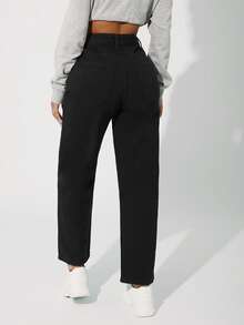 SHEIN PETITE Quần legging thẳng Cao eo - màu đen - Xem 2