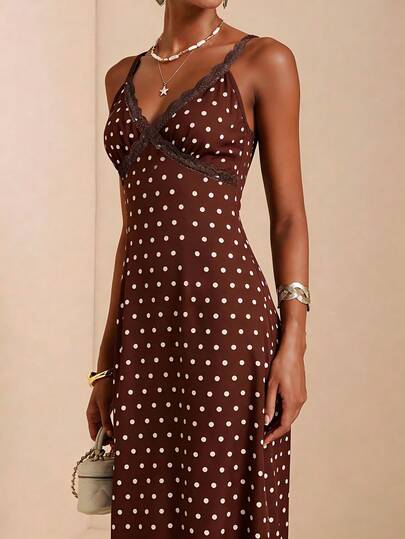 SHEIN Veneréa Elegant Casual Polka Dot Dress With Spaghetti Straps