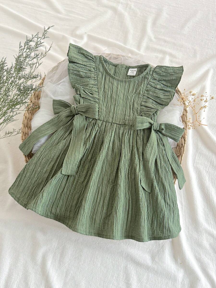 SHEIN 女宝宝休闲可爱连衣裙，适合春夏穿着 - 黃色 - 查看 1