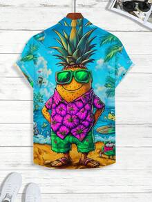 Manfinity RSRT Camisa casual de manga corta con botones delanteros y estampado de moda para hombre, verano - Multicolor - Ver 2