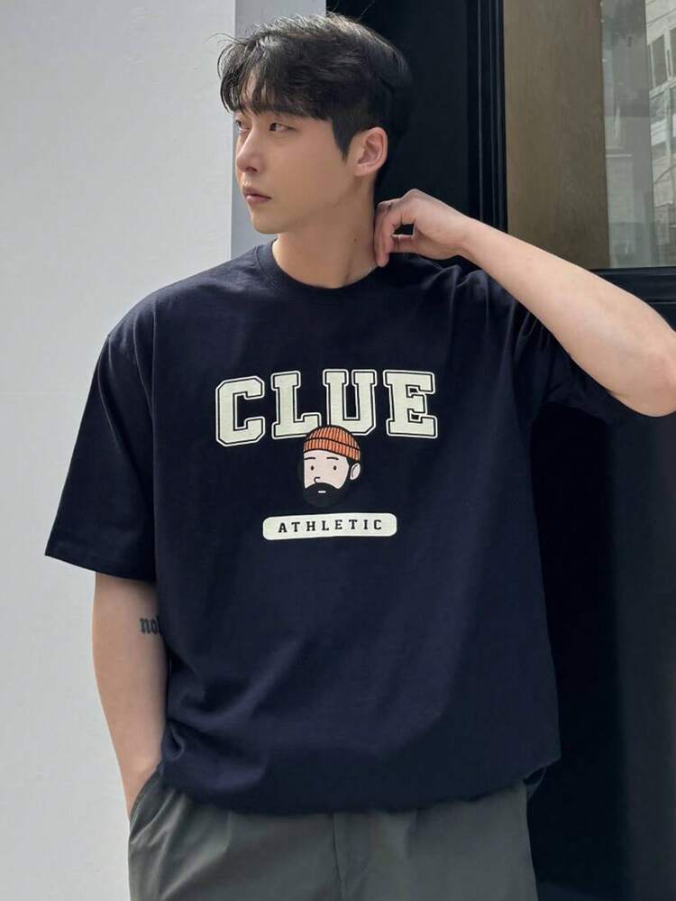 Men Back To School Summer Short Sleeve Casual T-Shirt With Letter Print Round Neck