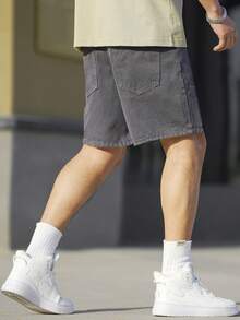 EGENSIO 男士休闲牛仔短裤，带口袋 - 淺灰色 - 查看 2