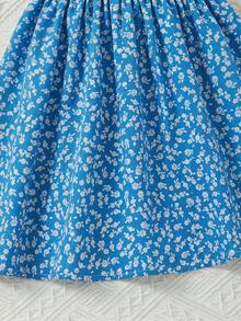 Emery Rose Kids Emery Rose Kids Young Girl Knitted Ribbed Solid Color Round Neck Patchwork Chiffon Hem Casual Dress - Blue - View 8