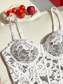 Comfortcana Plus Size Sexy Lace Sheer Camisole Top, Suitable For Party And Valentine's Day Wear, Spring/Summer - White - View 8