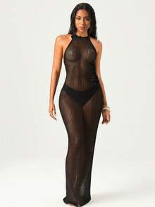 Swim Chiccia Vestido elegante con espalda descubierta y ganchillo de SHEINxMelMaia para mujer - Negro - Ver 1