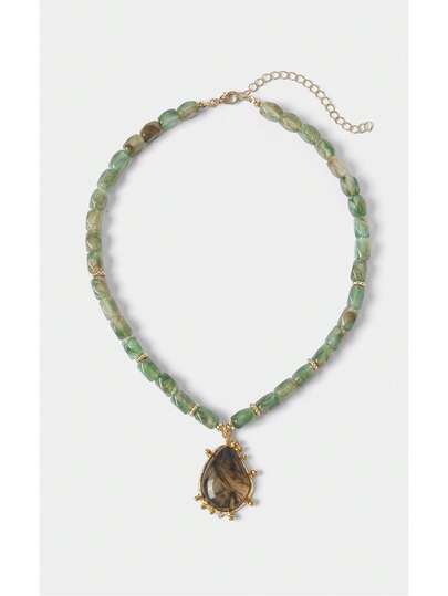 Noxbound 1 Piece Of Elegant Temperament, Ink Pattern Water Drop Pendant, Jade Resin Beaded Necklace, Women's Pendant Necklace.,Minimalist/Vintage/Elegant,For Mom/Women/Girl/Mother,Summer/Beach/Prom/Part/Vacation/Travel,BOHEMIAN/Modern/Chic,Daily Wear/Work Day