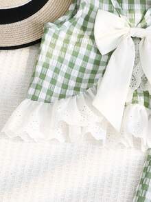 Emery Rose Kids Emery Rose Kids Conjunto de chaleco y pantalones casuales de cuello redondo con estampado de cuadros para niña - Verde - Ver 10