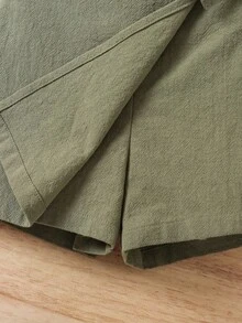 SHEIN Set 2 Potong Celana Pendek Kasual Tenun Warna Polos untuk Anak Perempuan - Hijau Tentara - View 6